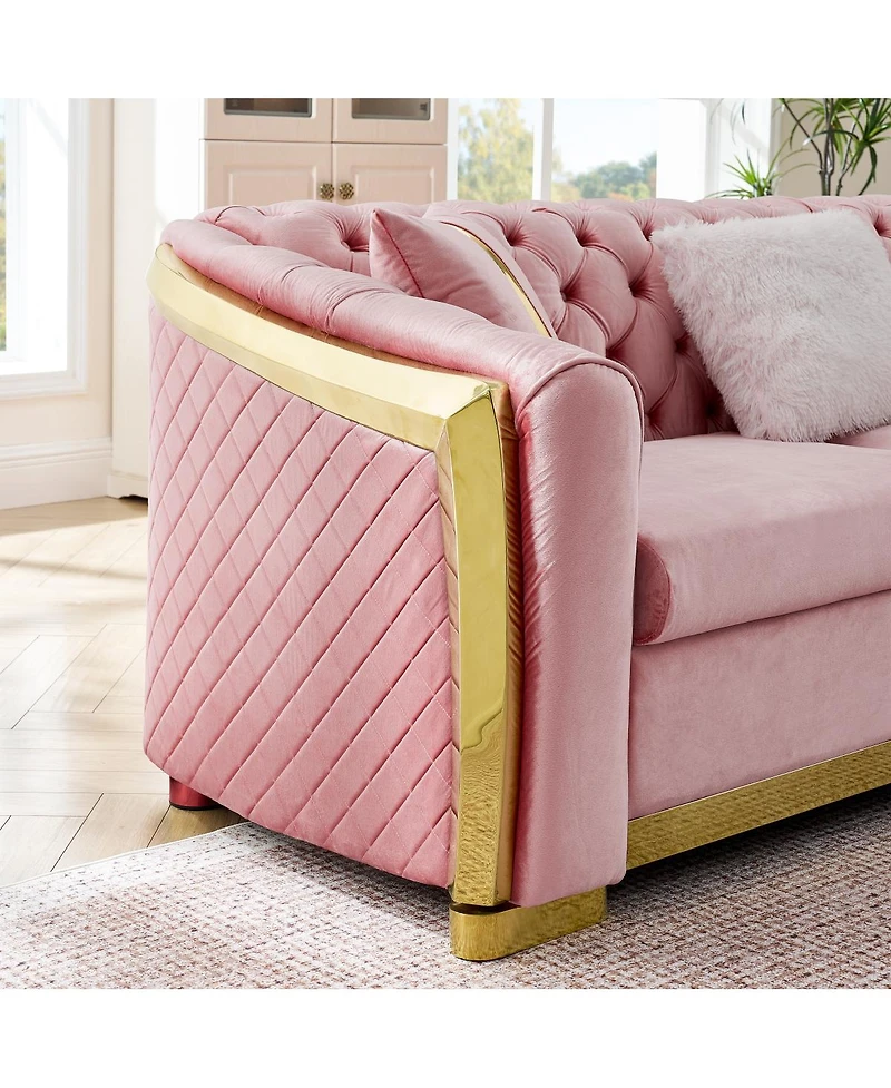 Streamdale Furniture L-Shaped Velvet Chesterfield Sectional Sofa with Accents