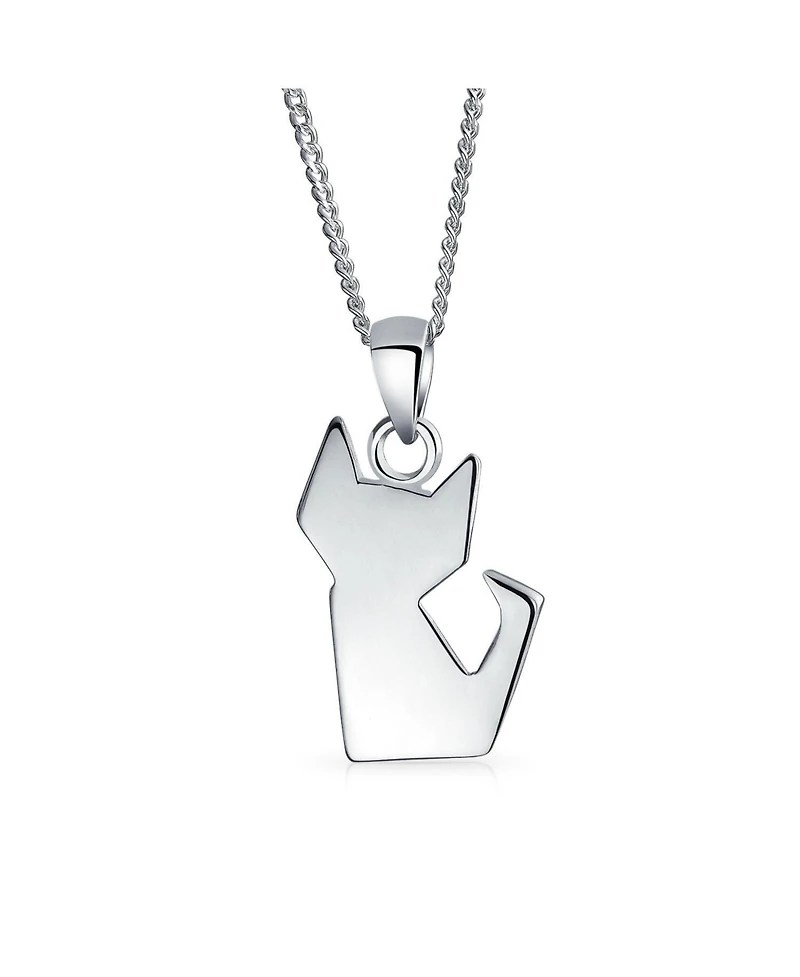 Bling Jewelry Geometric Origami Animal Jewelry Kitten Cat Pendant Necklace .925 Sterling Silver