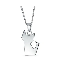 Bling Jewelry Geometric Origami Animal Jewelry Kitten Cat Pendant Necklace .925 Sterling Silver