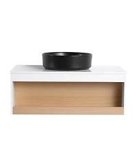 Sillysis Inch Wall Mounted Bathroom Vanity with Vessel Sink, Floating Plywood Cabinet