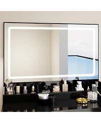 Streamdale Furniture 31'' x 20'' Led Vanity Table with Mirror Stool and Adjustable Lighting