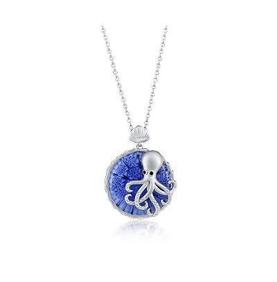Simona Sterling Silver Floral Venetian Murano Glass Cz Octopus Necklace