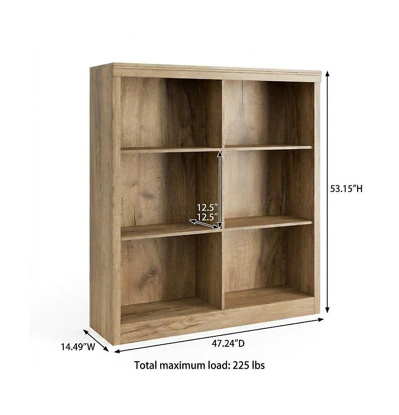 homfan 6-Cube Wooden Bookshelf for Office and Home, Modern Bookcase with Anti-Tip Design, Open Display Storage Shelves, Sturdy Organizer