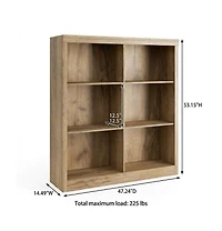 homfan 6-Cube Wooden Bookshelf for Office and Home, Modern Bookcase with Anti-Tip Design, Open Display Storage Shelves, Sturdy Organizer