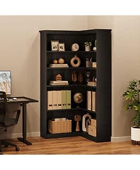 homfan Tall L-Shaped Corner Bookshelf, Farmhouse Design 5-Tier Large Wooden Bookcase, Modern Storage Display Shelf for Living Room, Bedroom