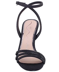Nina Women's Alfreda Silver Metallic Mid Heel Square Toe Sandals