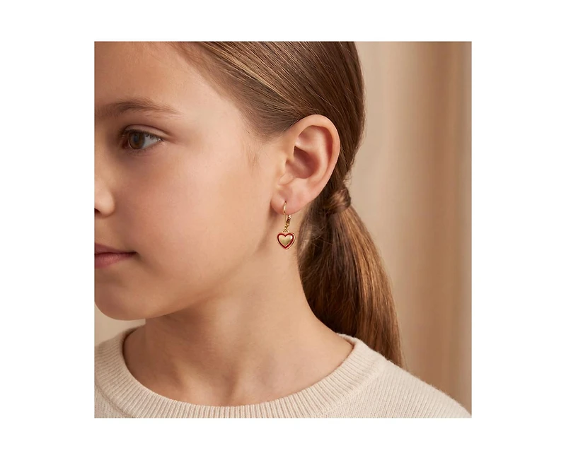 GiGiGirl Charming 14K Gold Plated Red Enamel Heart Dangle Earrings