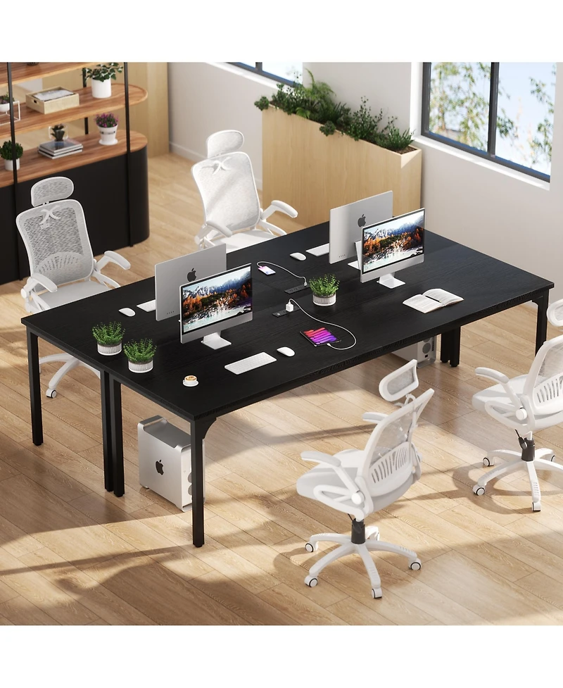 Aheaplus 78.8'' W Rectangle Computer Desk, Wood Top Study Workstation