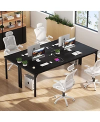 Aheaplus 78.8'' W Rectangle Computer Desk, Wood Top Study Workstation