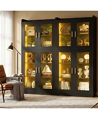 Aheaplus 5-Tier Tall Display Bookcase with Shelves and Glass Doors Led Lights