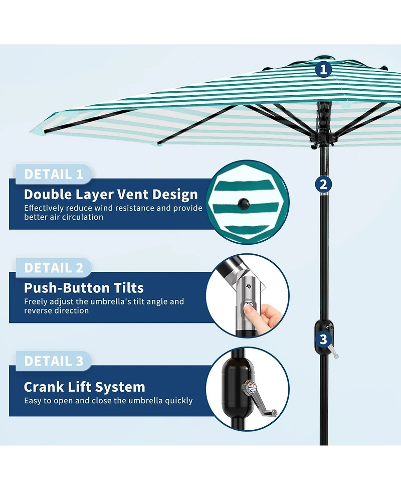 homfan 9Feet Outdoor Patio Umbrella, Windproof And Uv Protected, Crank And Push-Button Tilt, Waterproof Canopy For Garden, Deck, Pool And Yard