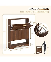 homfan Fluted Shoe Cabinet for Entryway with 2 Flip Drawers