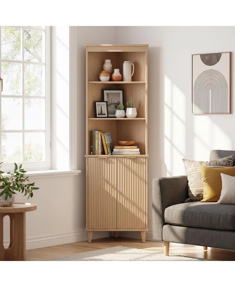 Volenca 68-in Tall Corner Bathroom Cabinet with Fluted Doors, 55-lb per Shelf