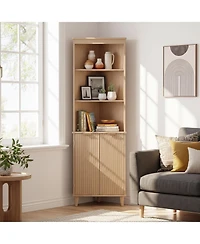 Volenca 68-in Tall Corner Bathroom Cabinet with Fluted Doors, 55-lb per Shelf