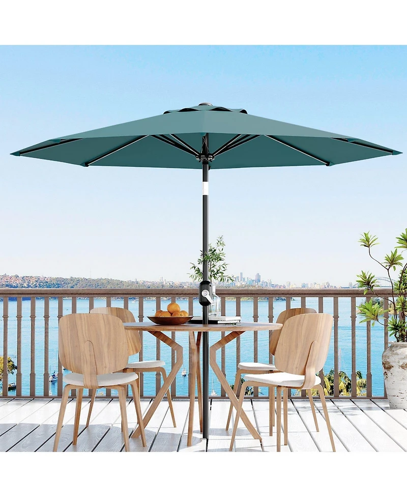 homfan 10Feet Patio Umbrella With Crank And Push-Button Tilt, 8 Sturdy Ribs, Waterproof Outdoor Parasol For Deck, Pool, Garden Table