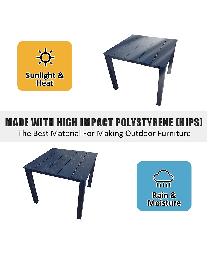Mega Casa Hips All-Weather Outdoor Patio Dining Table with Umbrella Hole, Heavy-Duty Square Bistro Table with Aluminum Frame