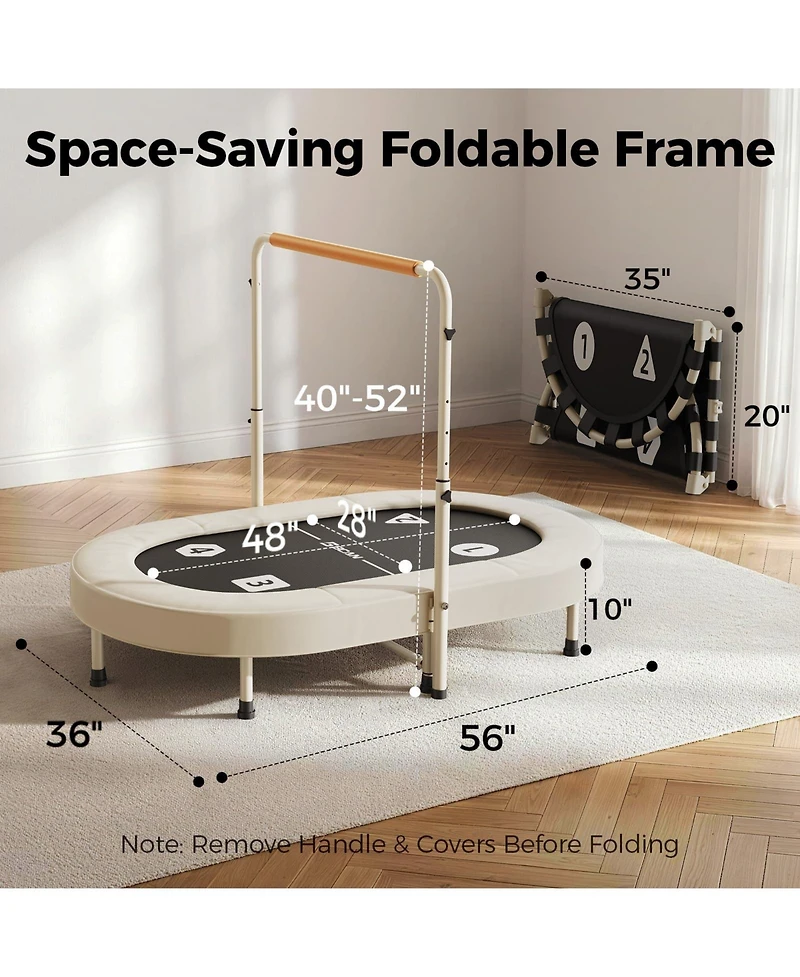 Bcan 56 Inch 2 Person Kids Trampoline Foldable Elastic Band Trampoline with Adjustable Handlebar Thickened Cover Astm Certified for 1-8 Years Old Max