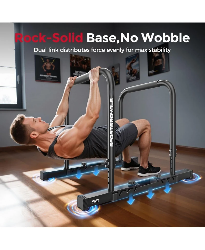 Fed Fitness Adjustable Dip Bar Station, Heavy Duty Parallette and Parallel Bars, 400LBS Stable Dip Stands for Home Gym