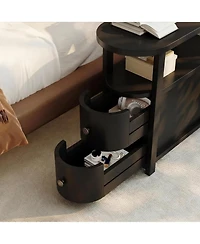 Tribesigns Solid Wood End Table with 2 Drawers and Open Shelf, No Assembly Required Side Table, Vintage Brown Slim Bedside Nightstand
