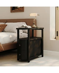 Tribesigns Solid Wood End Table with 2 Drawers and Open Shelf Set of 2, No Assembly Required Side Table, Vintage Brown Slim Bedside Nightstand