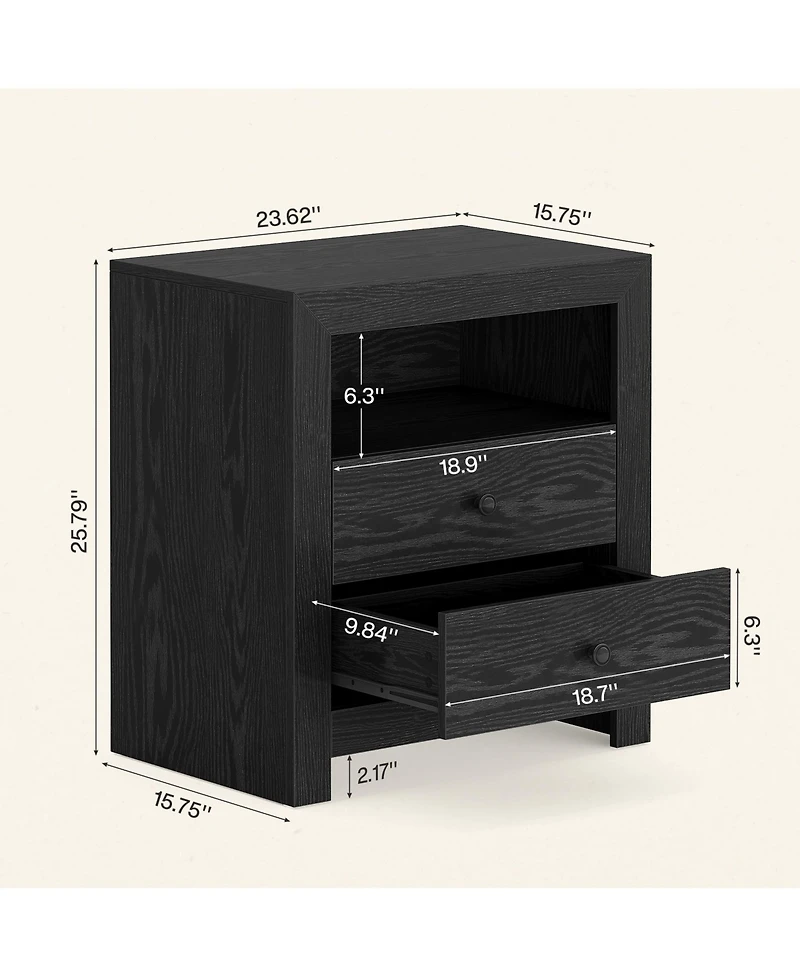 Tribesigns Farmhouse Nightstand with 2 Storage Drawers, Rustic Table Open Shelf, End Side Table,