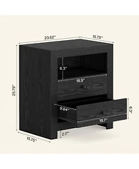 Tribesigns Farmhouse Nightstand with 2 Storage Drawers, Rustic Table Open Shelf, End Side Table,