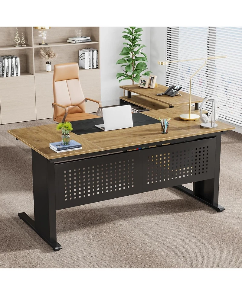 Tribesigns 63" L-Shaped Executive Desk with File Cabinet, Drawers & Storage Shelves - Office Desk