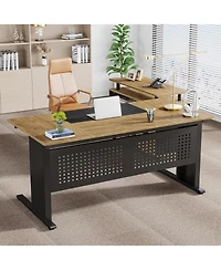 Tribesigns 63" L-Shaped Executive Desk with File Cabinet, Drawers & Storage Shelves - Office Desk