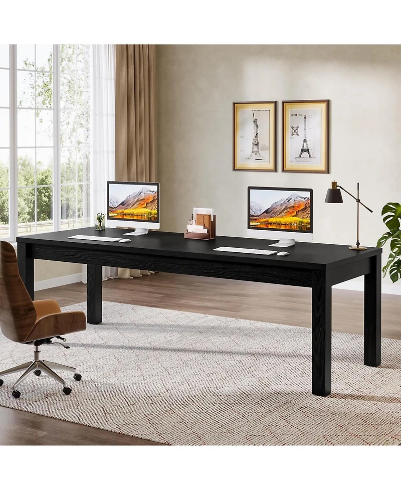 Tribesigns Solid Wood Extra Long Desk 2-Person Desk, 78.7 Inches Double Computer Table, Farmhouse Work Writing Study Workstation