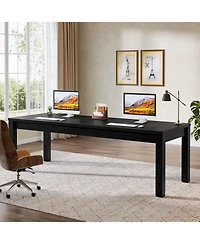 Tribesigns Solid Wood Extra Long Desk 2-Person Desk, 78.7 Inches Double Computer Table, Farmhouse Work Writing Study Workstation
