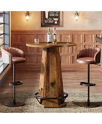 Tribesigns Round Bar Pub Table, 39.4" H Bistro Cocktail Table with Metal Footrest for Drinking & Gathering, Brown & Black