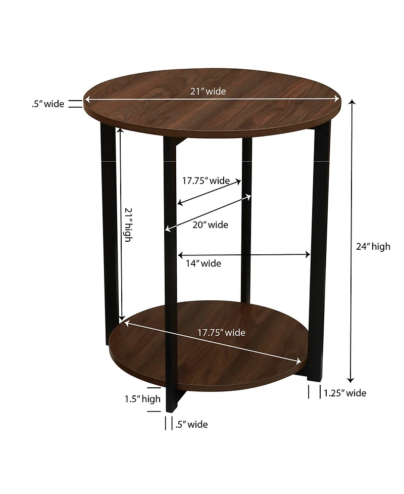 Household Essentials Jamestown Round End Table with Storage Shelf