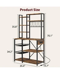 Gaomon 70.1 Inch 7-Tier Industrial Baker's Rack with Power Outlet, Microwave Coffee Bar Station Wire Baskets for Kitchen and Living Room