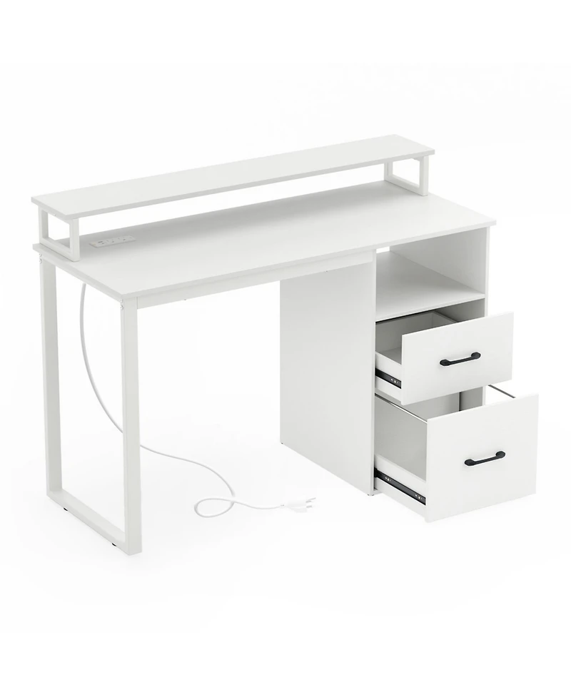 Slickblue Modern Computer Desk with Power Outlets and File Drawer