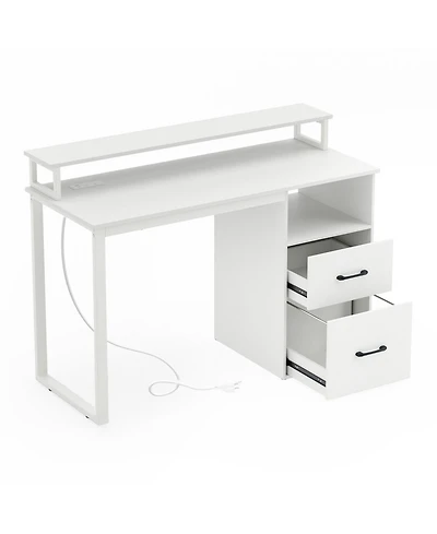 Slickblue Modern Computer Desk with Power Outlets and File Drawer