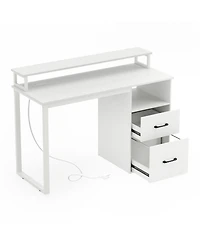 Slickblue Modern Computer Desk with Power Outlets and File Drawer