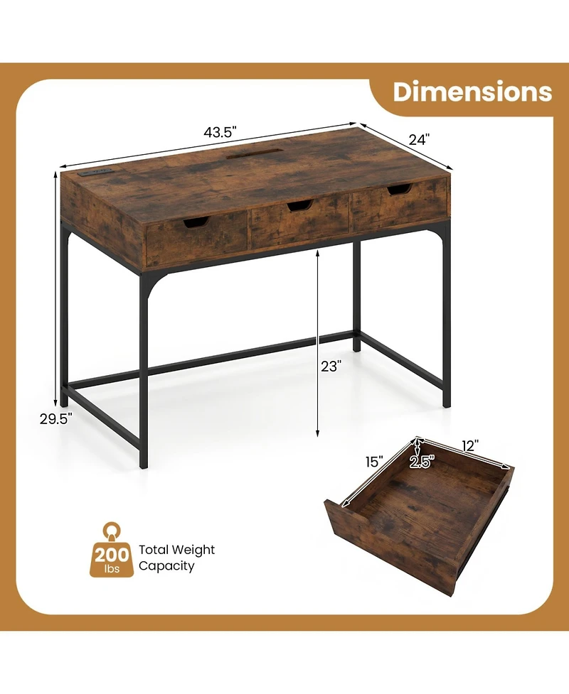 Slickblue Modern Computer Desk with Charging Station and Hidden Compartment
