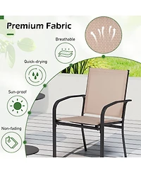 Gymax Outdoor Dining Chairs Set of 2 With Breathable Fabric Armrests High Back