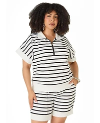Ashley Stewart Plus Striped Athletic Knit Pullover