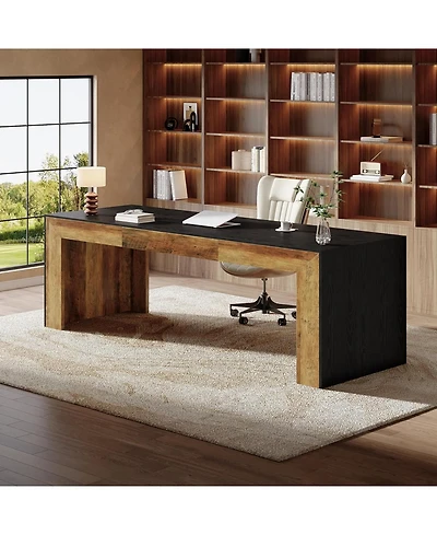 Tribesigns Long Computer Desk for 2 People, Farmhouse Executive with Wooden Desktop and Legs, Heavy Duty