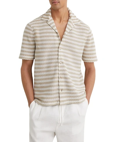 Reiss Men's Island Stripe Crochet Cuban Shirt