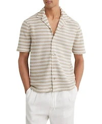 Reiss Men's Island Stripe Crochet Cuban Shirt