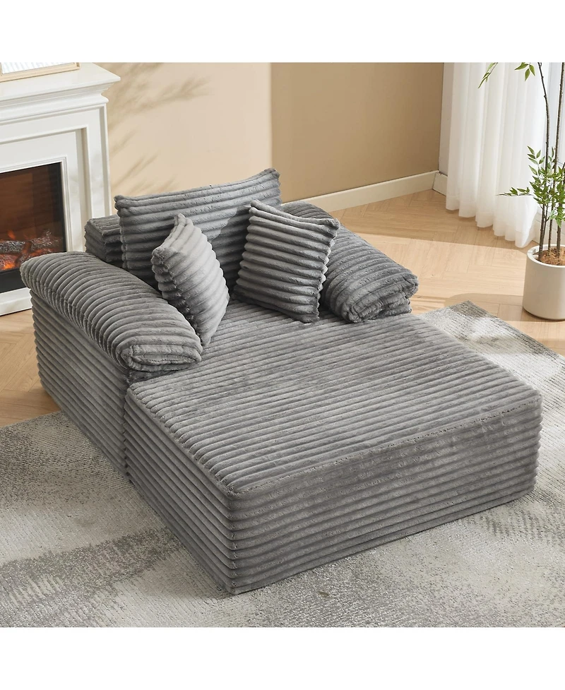 homfan 64.9inch Oversized Corduroy Chaise Lounge Sofa Bed, No-Assembly Sleeper with Pillows, 300LB Limit