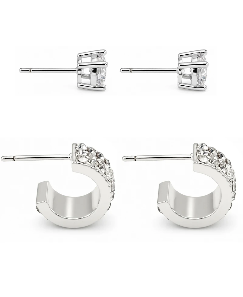 And Now This 2-Pc. Cubic Zirconia 18k Silver Plated Hoop and Stud Earrings Set, Macy's Exclusive