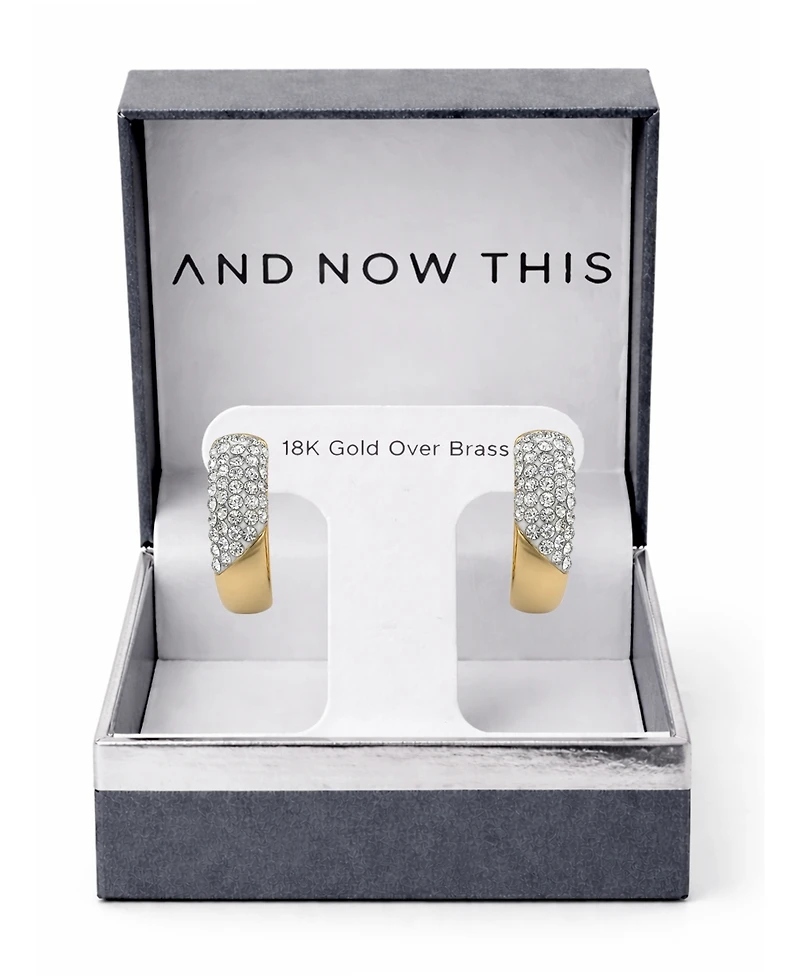 Essentials Clear Crystal Pave J Hoop Earring, Gold Plate and Silver Plate