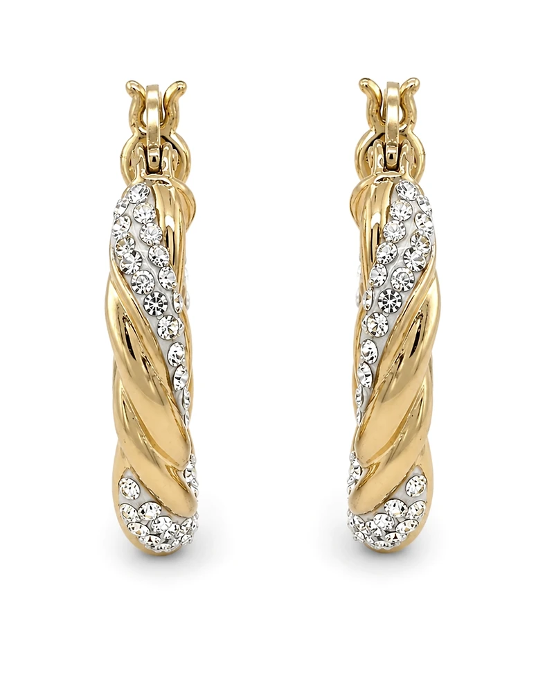 Clear Crystal Twisted Click Top Hoop Earring in Silver Plate or Gold Plate