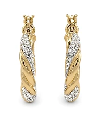 Clear Crystal Twisted Click Top Hoop Earring in Silver Plate or Gold Plate