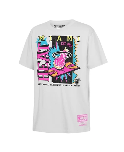 Mitchell & Ness Big Boys and Girls White Miami Heat Neon Court Shock T-Shirt