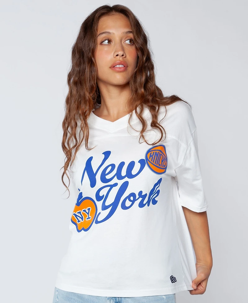 Hype And Vice Women's White New York Knicks Oversized Football T-Shirt