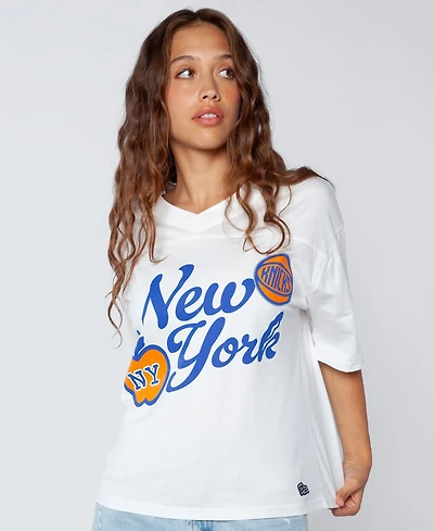 Hype And Vice Women's White New York Knicks Oversized Football T-Shirt